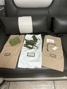 Gucci Beige and White Dust Bags with Olive Green Ribbon